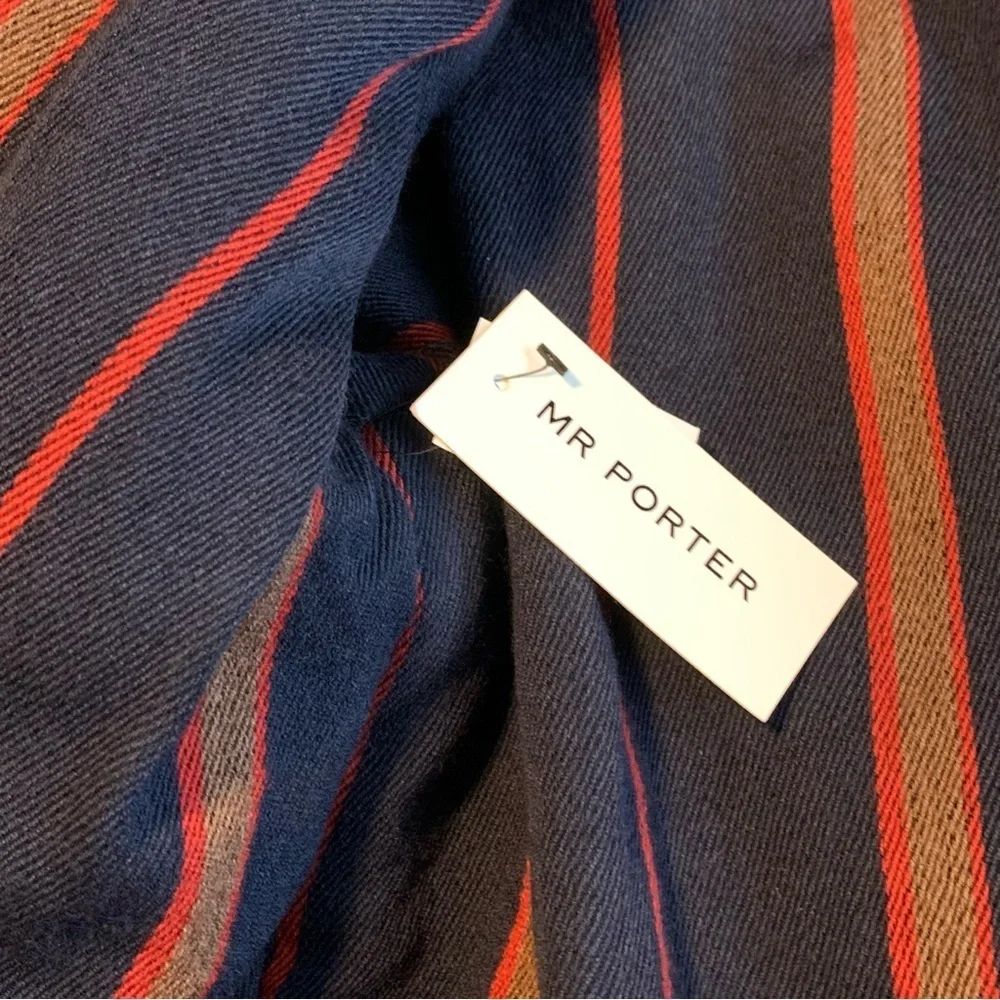DRIES VAN NOTEN Down Reversible Puffer Jacket XL Cotton Linen Navy Stripes NWT
